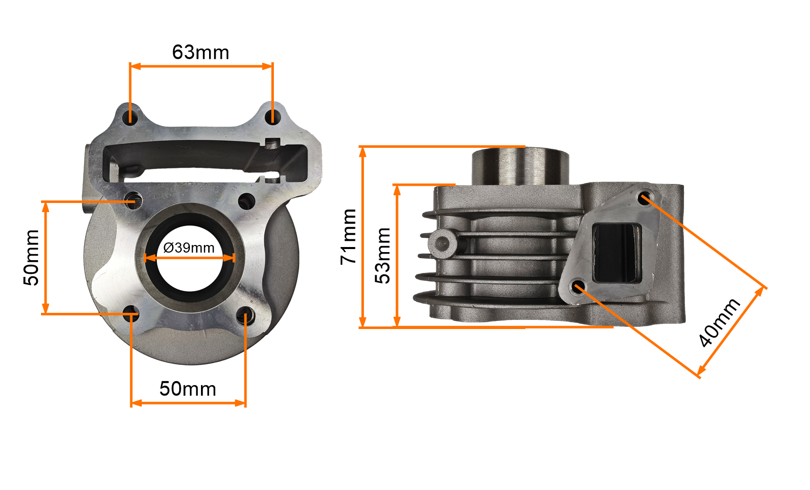 CYLINDER 4T GY6 50CCM (39mm) (sw.13mm) KPL. ROMET, BENZER, BARTON, ZIPP, BAOTIAN, JUNAK, FERRO, ROUTER