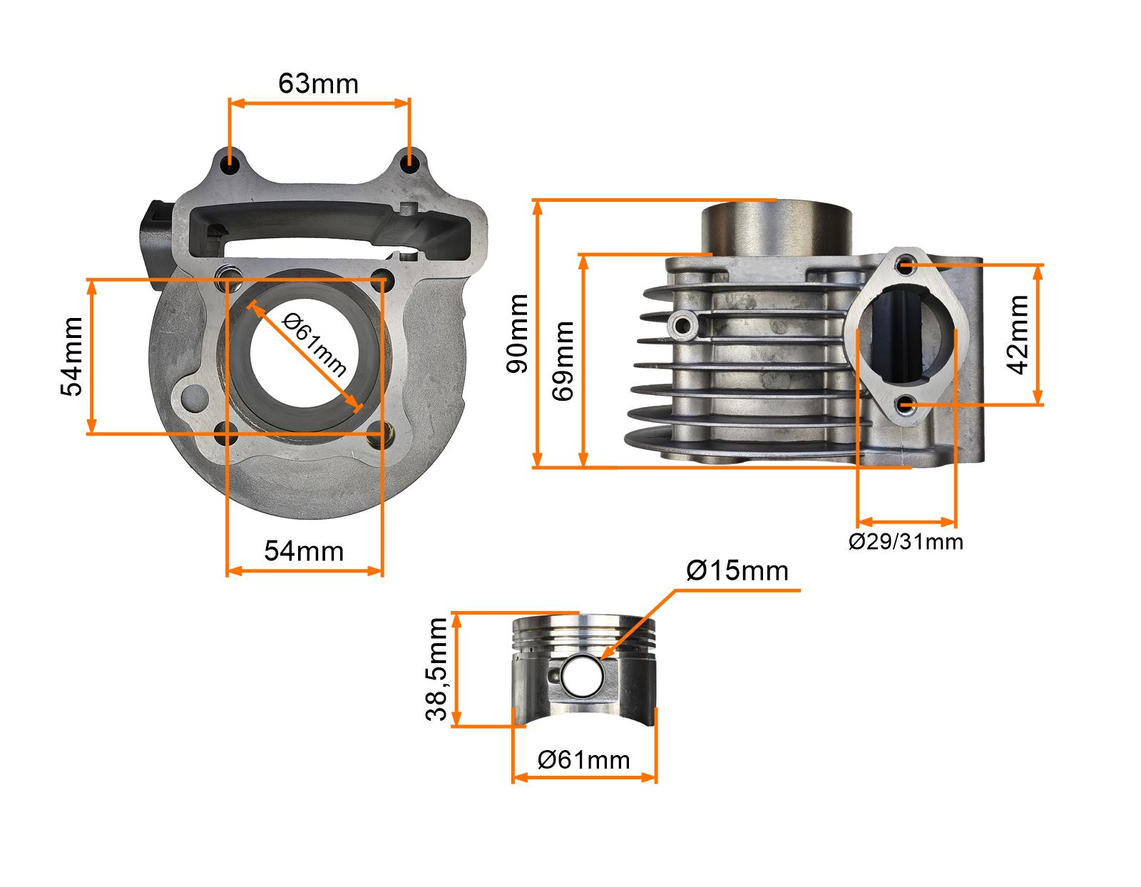 CYLINDER 4T GY6 180CCM (61mm) (sw.15mm) KPL. 152QMI