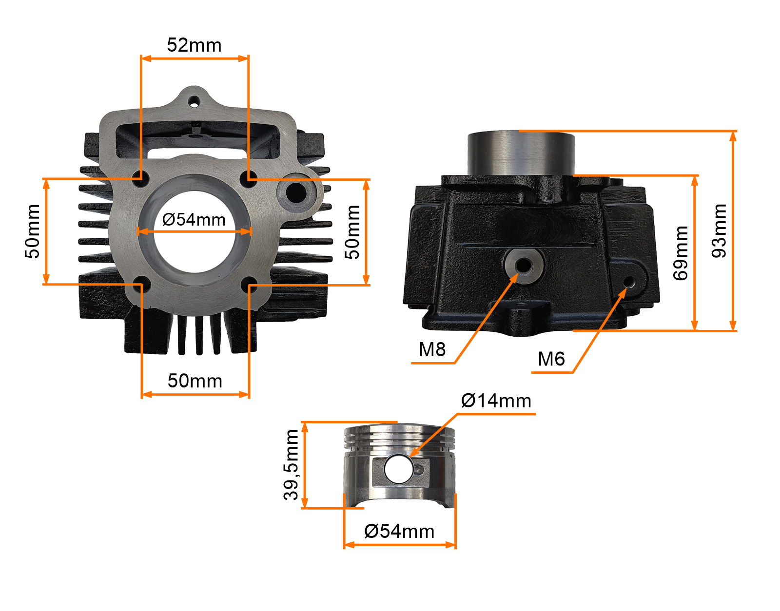 CYLINDER 4T 125CCM (54mm) (sw.14mm) KPL.- MANUAL - MOTOROWER , ATV