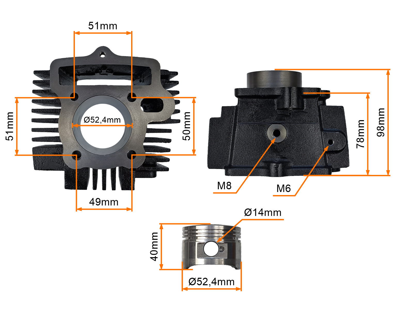 CYLINDER 4T CROSS 125CCM (52,4mm) (sw.14mm) KPL. - ANH ŻELIWNY