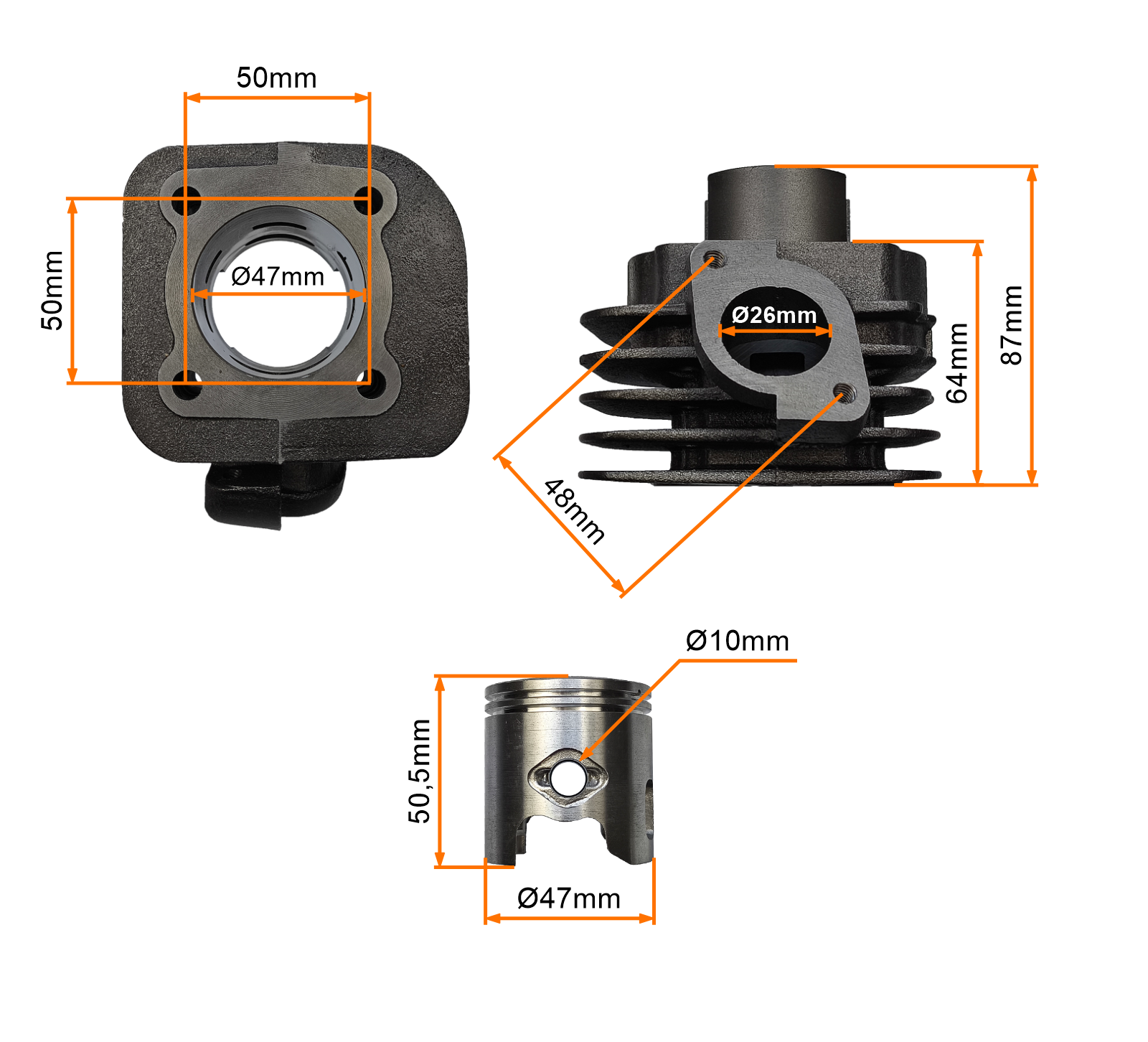 CYLINDER 2T 80CCM (47mm) (sw.10mm) KPL. JOG, QUANTUM-wys.88mm
