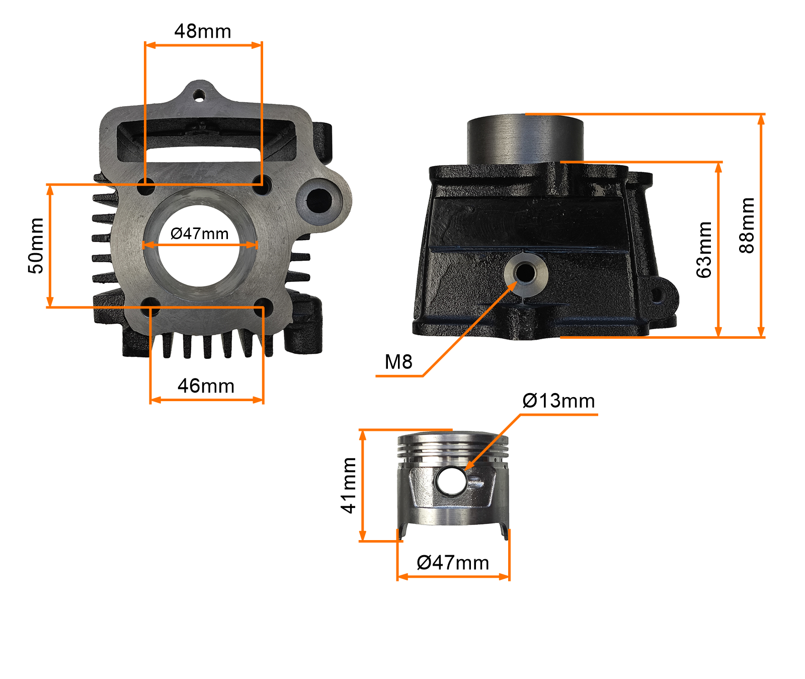 CYLINDER 4T 70CCM (47mm) (sw.13mm) KPL. - MANUAL - MOTOROWER , MINICHOPER , ATV