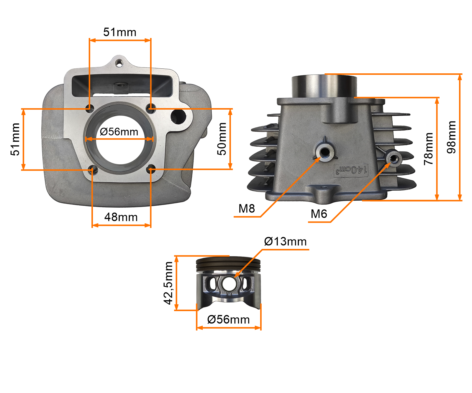 CYLINDER KPL. PITBIKE CROSS MRF YX140 SILNIK 1P56FMJ (56mm)