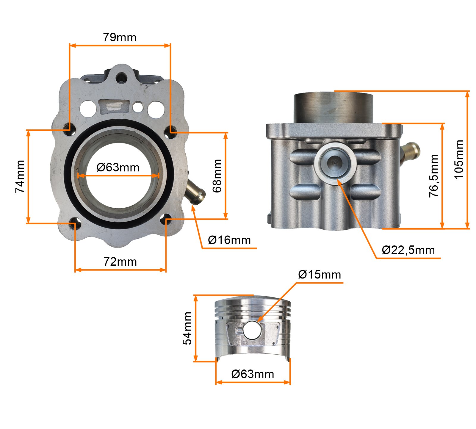 CYLINDER KPL. ATV 200 (63MM) - CIECZ - LONCIN, BASHAN
